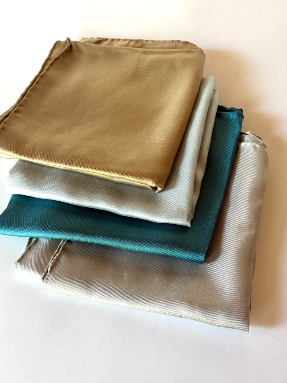 Lot of 4 Ashear 100% Silk Pocket Squares 19x19 Teal Blue Gold Silver
